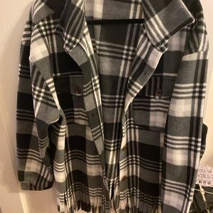 Jolie & Joy plaid black and white fleece jacket.